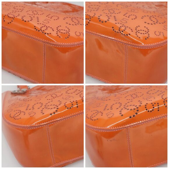 CHANEL Punching Tote Bag Enamel Orange Silver CC Auth - Picture 15 of 15